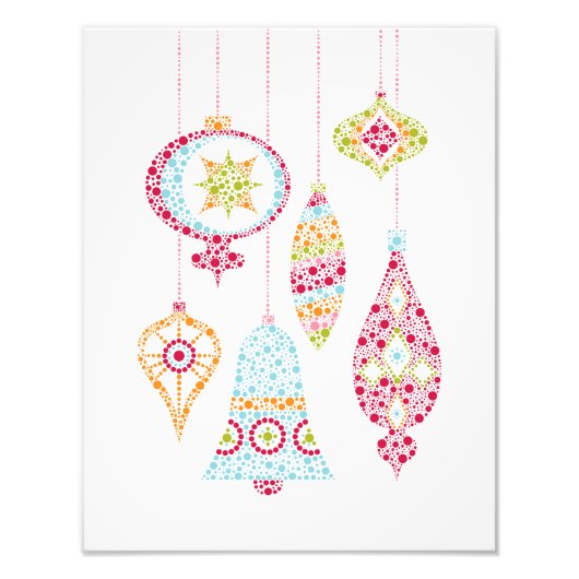 Retro Stippen Kerst Ornamenten Wall Art Foto Afdruk (Voorkant)