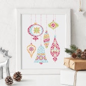 Retro Stippen Kerst Ornamenten Wall Art Foto Afdruk