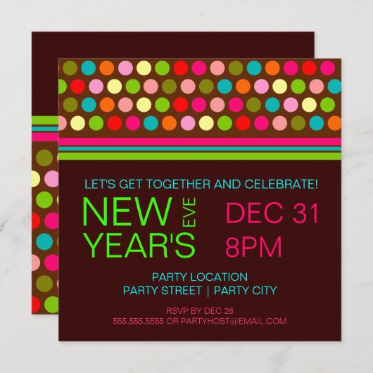Retro Stippen nieuwe jaren Uitnodiging van één par (Voorkant / Achterkant)