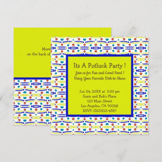 Retro Stippen Pattern Blue Yellow Brown Blauwgroen Kaart (Voorkant / Achterkant)