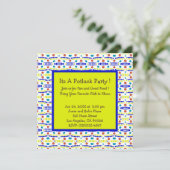 Retro Stippen Pattern Blue Yellow Brown Blauwgroen Kaart (Staand voorkant)