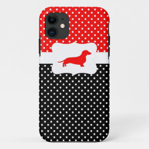 Retro Stippenhoesje met Dachshund iPhone 11 Hoesje