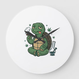 Retro Stoner Schildpad Vector T-shirt Ontwerp_1 Grote Klok