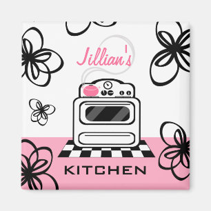 Retro Stove Modern Pink & Black Kitchen Magnet Magneet