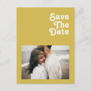 Retro Strand   Gouden Foto Save The Date Uitnodiging Briefkaart