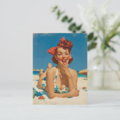 Retro Strand Pin-up Briefkaart (Staand voorkant)