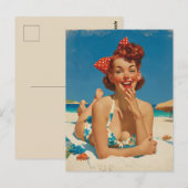 Retro Strand Pin-up Briefkaart (Voorkant / Achterkant)