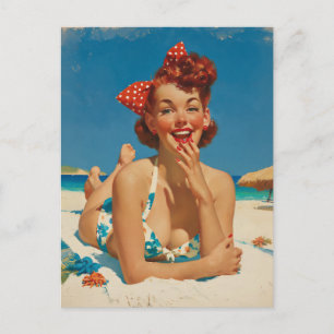 Retro Strand Pin-up Briefkaart