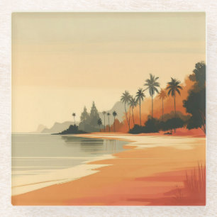 /retro strand/tropisch glazen onderzetter