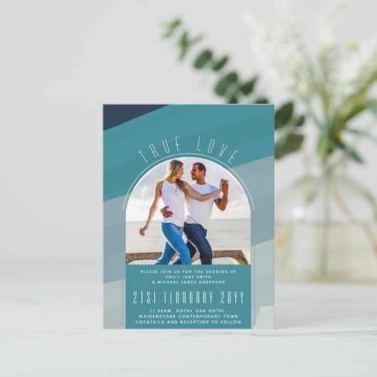 RETRO Strand Vibe Trouwstationery FOTO Briefkaart (Staand voorkant)