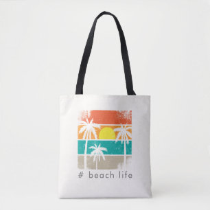 Retro strandleven, witte silhouet draagtas