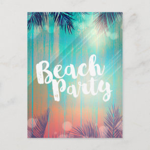 Retro STRANDPARTY Zonnige Palmboom Zomerfeest Aankondigingskaart