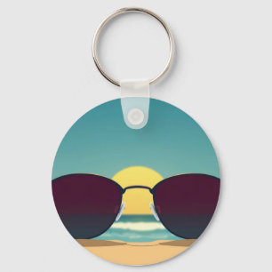 Retro strandzonnebril en zon sleutelhanger