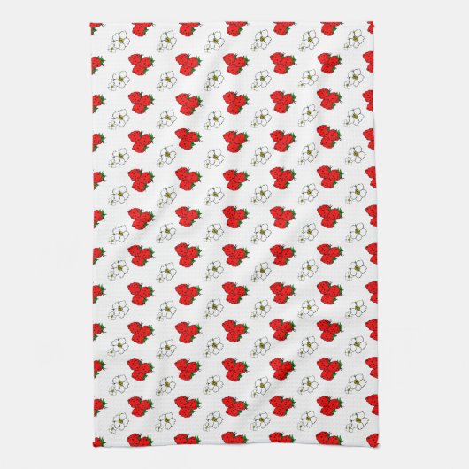 Retro Strawberry en Flowers Pattern Theedoek (Verticaal)