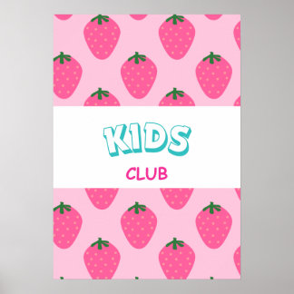 Retro Strawberry Kids Club Wall Art Nursery Decor Poster