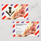 Retro streepjes rood en blauw visitekaartje (Voorkant / Achterkant)