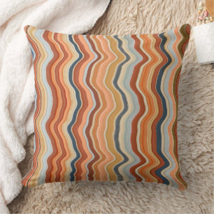Retro strepen 70s golven boho kleurrijk oranje bla kussen