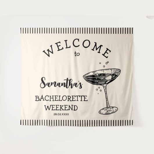 Retro Strepen Bachelorette Feest Achtergrond Cockt Wandkleed (Voorkant (horizontaal))