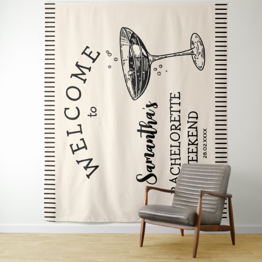 Retro Strepen Bachelorette Feest Achtergrond Cockt Wandkleed (In situ)