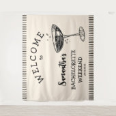 Retro Strepen Bachelorette Feest Achtergrond Cockt Wandkleed (Voorkant)