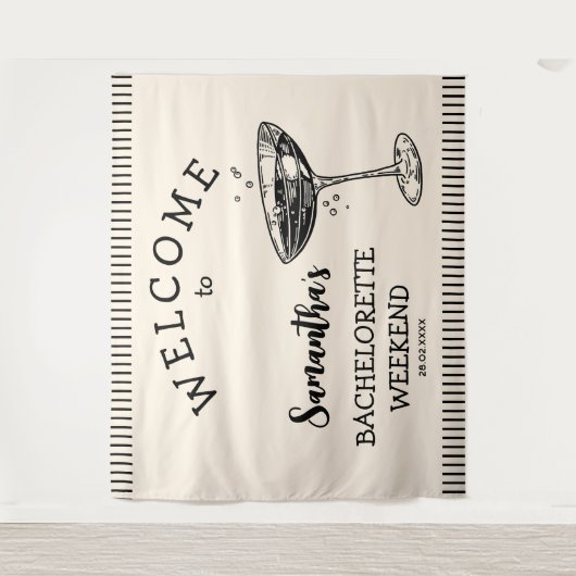 Retro Strepen Bachelorette Feest Achtergrond Cockt Wandkleed (Voorkant)