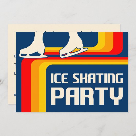 retro - strepen ijsschaatsen uitnodiging (Voorkant / Achterkant)