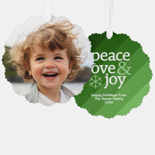 Retro strepen met foto - Peace Love Joy Green Ornament Kaart