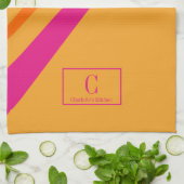 Retro Strepen Monogram Vet Sinaasappel Roze Theedoek (Gevouwen)