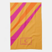 Retro Strepen Monogram Vet Sinaasappel Roze Theedoek (Verticaal)