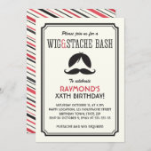 Retro strepen pruik en mustache bash verjaardagsfe kaart (Voorkant / Achterkant)