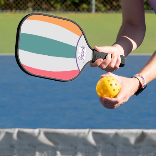 Retro strepen,  Rainbow Script Monogrammed Pickleball Paddle (Insitu)