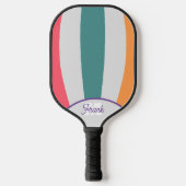 Retro strepen,  Rainbow Script Monogrammed Pickleball Paddle (Voorkant)