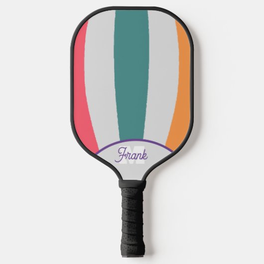 Retro strepen,  Rainbow Script Monogrammed Pickleball Paddle (Voorkant)