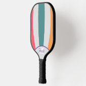 Retro strepen,  Rainbow Script Monogrammed Pickleball Paddle (Links)