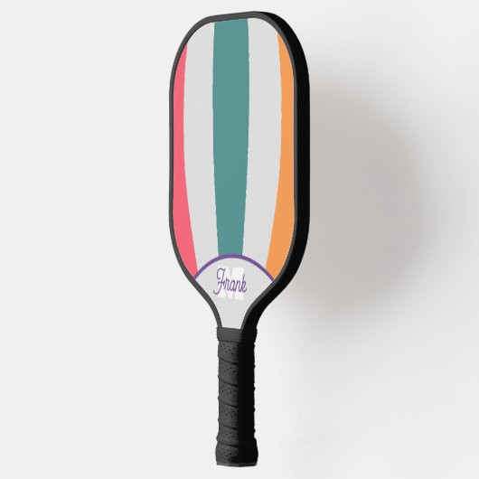 Retro strepen,  Rainbow Script Monogrammed Pickleball Paddle (Links)