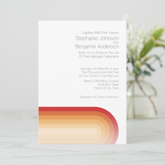 Retro strepen - Terra Cotta Sunset Modern Bruiloft Kaart (Staand voorkant)
