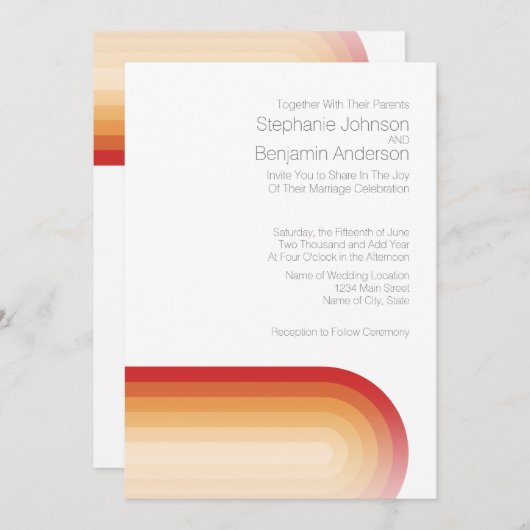 Retro strepen - Terra Cotta Sunset Modern Bruiloft Kaart (Voorkant / Achterkant)
