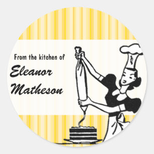 Retro Strepen "Uit de Keuken" Ronde Sticker