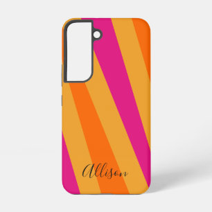 Retro strepen Vet Roze Sinaasappel Samsung Galaxy Hoesje