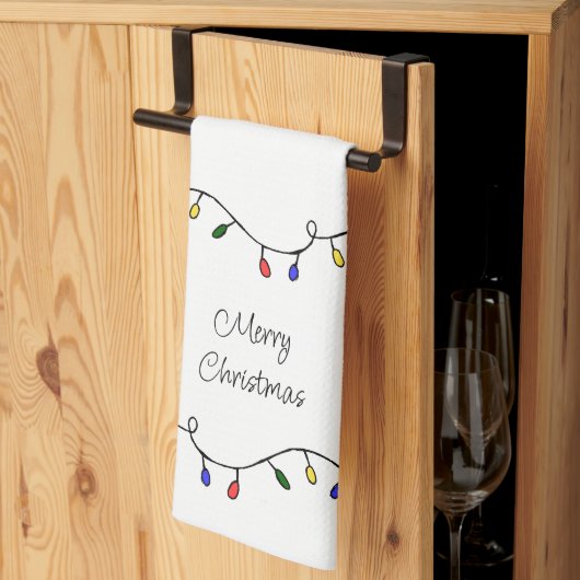 Retro String Lights Vrolijk Kerstfeest Theedoek (Derde Gevouwen)