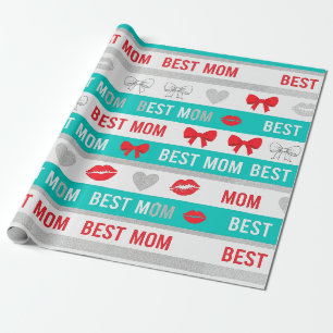 Retro strip beste moeder harten lippen strik cadeaupapier
