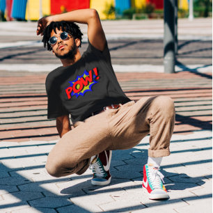 Retro stripboek POW actie grafische zwarte T-shirt