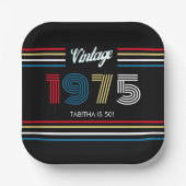 Retro Stripe 1975 Primaire kleuren Papieren Bordje (Voorkant)