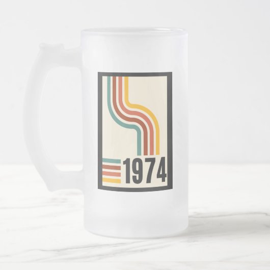 Retro Stripe 50e Verjaardag 1975 Rainbow Matglas Bierpul (Links)