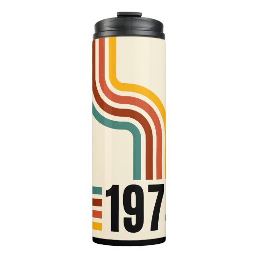 Retro Stripe 50e Verjaardag 1975 Rainbow Thermosbeker (Voorkant)