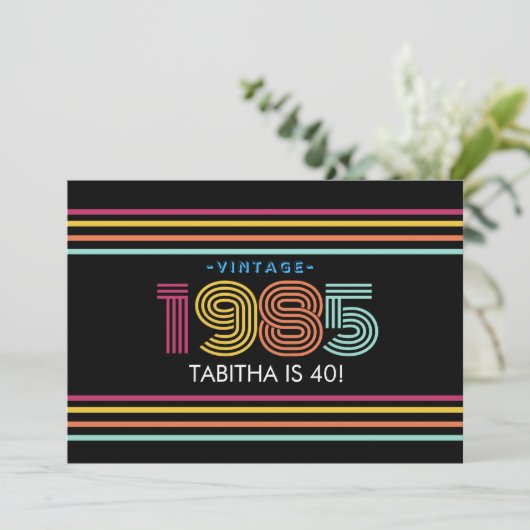 Retro Stripe Cassette Neon Kleuren 1985 Kaart (Staand voorkant)