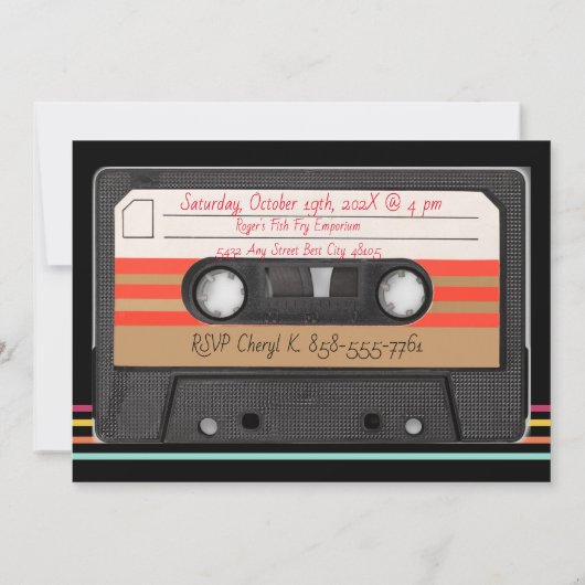 Retro Stripe Cassette Neon Kleuren 1985 Kaart (Achterkant)