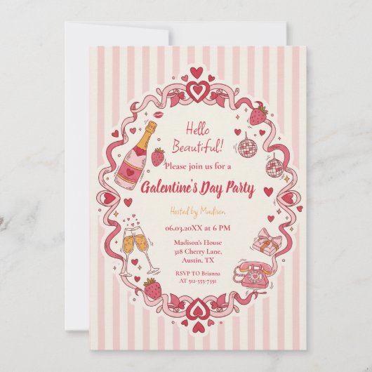 Retro Stripe Galentine's Invitation (Devant)