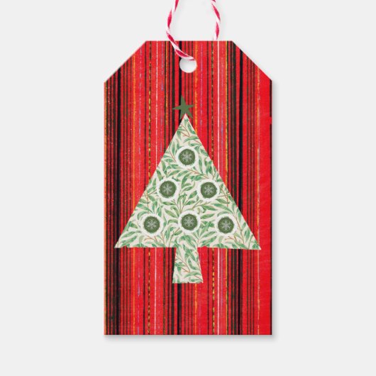  Retro Stripe Kerstboom Gift Label Groen Cadeaulabel (Voorkant)