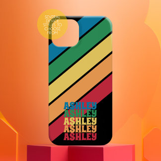 Retro Stripe Patroon Regenboog Gestapelde Naam iPhone 16 Pro Hoesje